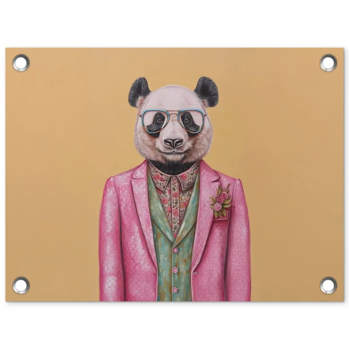 Panda - Pak - Zonnebril - Blauw tuinposter los doek klein -3d