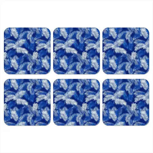 Palmblad - Patroon - Blauw onderzetter kurk middel 366 -3d