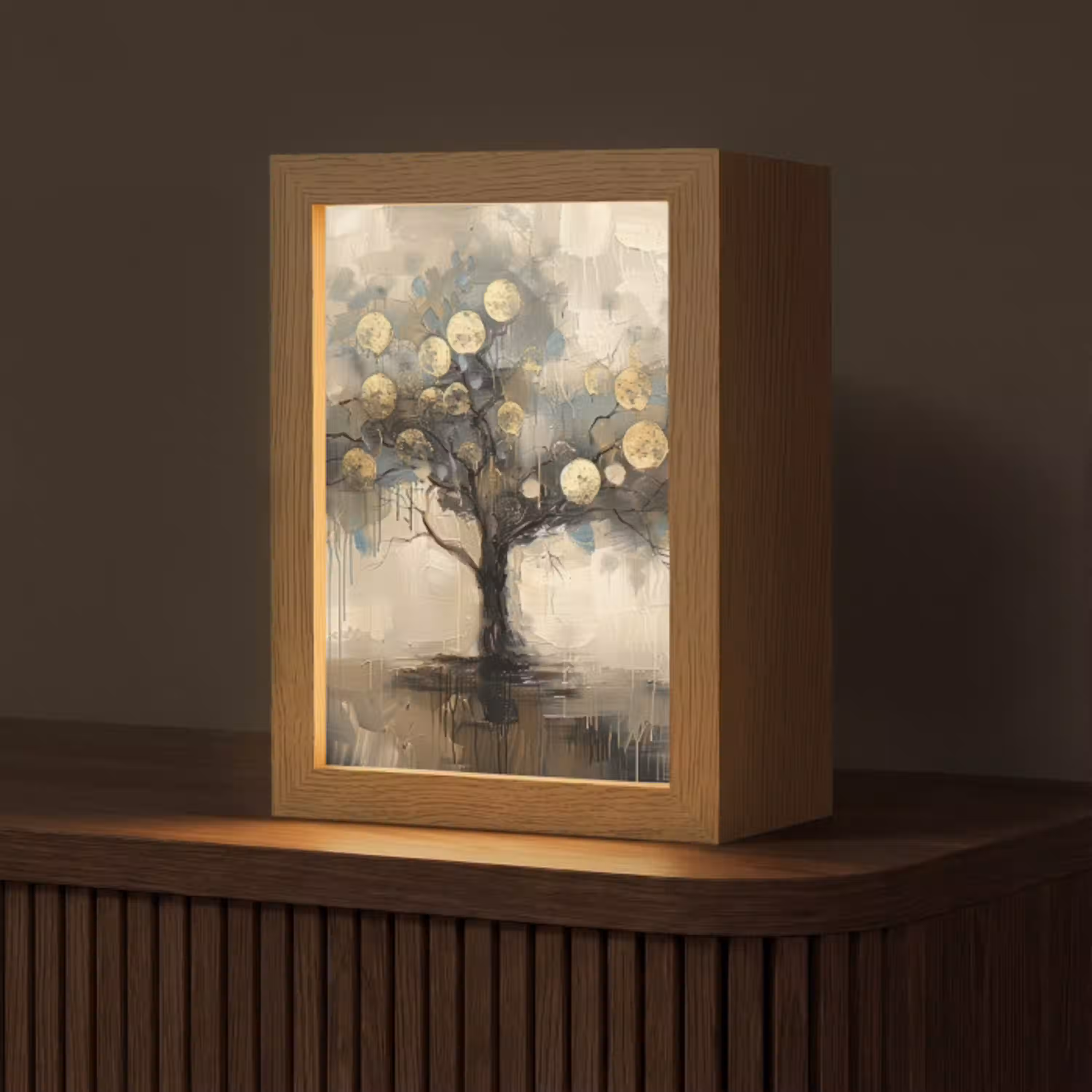 Beige - Abstract - Boom - Goud Light Box met kabel (Tafellamp) klein -z3d_website