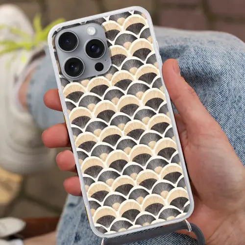 Waaier - Patroon - Zwart - Beige Hoesje iPhone 16 Pro Max met koord klein 804 -sfeer3