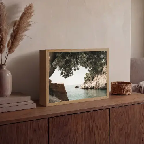 Rotsen - Zee - Boom - Groen Light Box met batterij (Wandlamp) middel -sfeer2