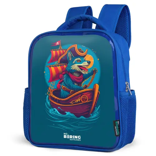 Piraten wasbeer op een boot Kinderrugzak - Blauw middel -schuin