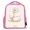 Beige dinosaurus met groene blaadjes Kinderrugzak - Roze middel -3d