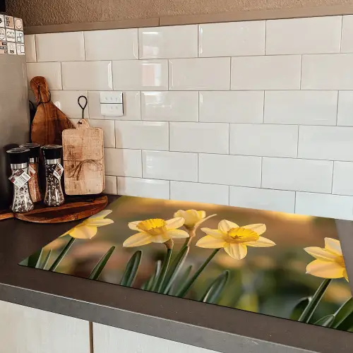 Bloemen - Geel - Wazig Inductie beschermer vinyl 3mm klein -sfeer3