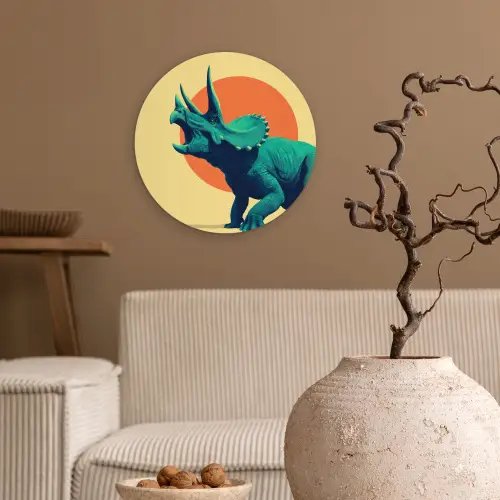 Triceratops - Cirkel - Oranje - Hoorns Wandcirkel kunststof plaat 5mm dik klein -sfeer1