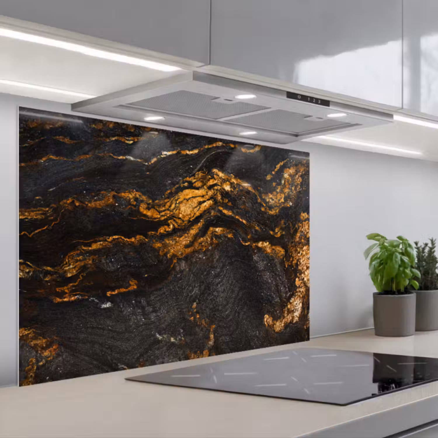 Spatscherm keuken - Marmer - Kalk - Zwart - Goud - Marmerlook - Luxe