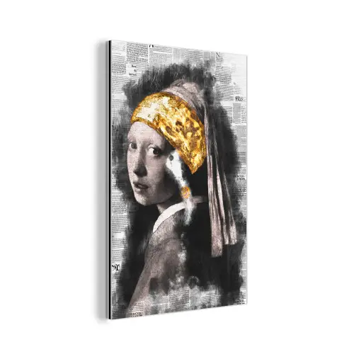 Meisje met de parel - Johannes Vermeer - Krant - Goud aluminium wit klein -3d
