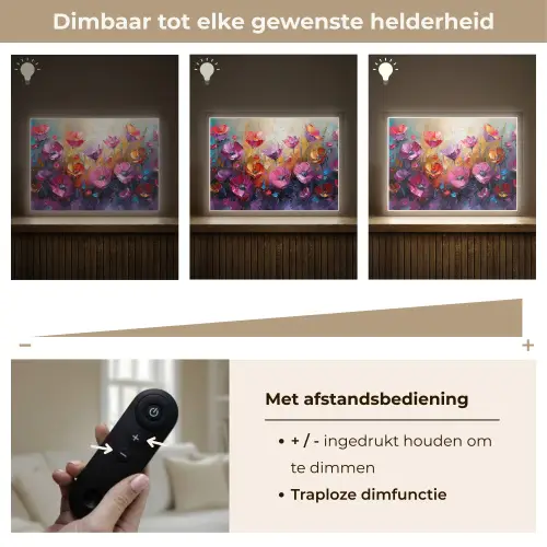 Bloemen - Paars - Kleurrijk - Handgeschilderd - Kunst Light Box met batterij (Wandlamp) middel -USP_dimbaarNL
