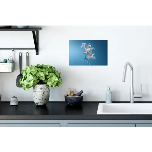 Lelies - Blauw - Glazen Muursticker klein -keuken
