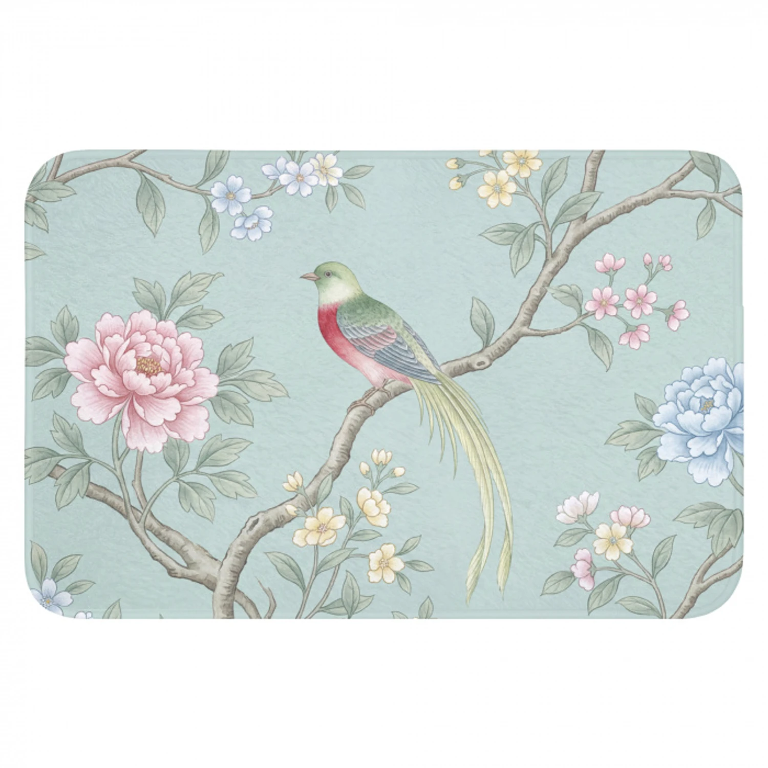 Vogel - Bloemen - Kleurrijk Badmat klein -3d