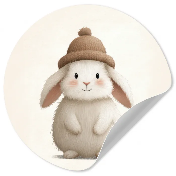 Konijn - Muts - Oren - Beige Wandcirkel behangsticker klein -3d