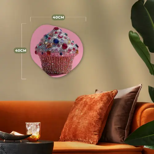 Cupcake - Kleurrijk - Edelstenen Wandcirkel Organisch Forex 3mm klein -sfeer3