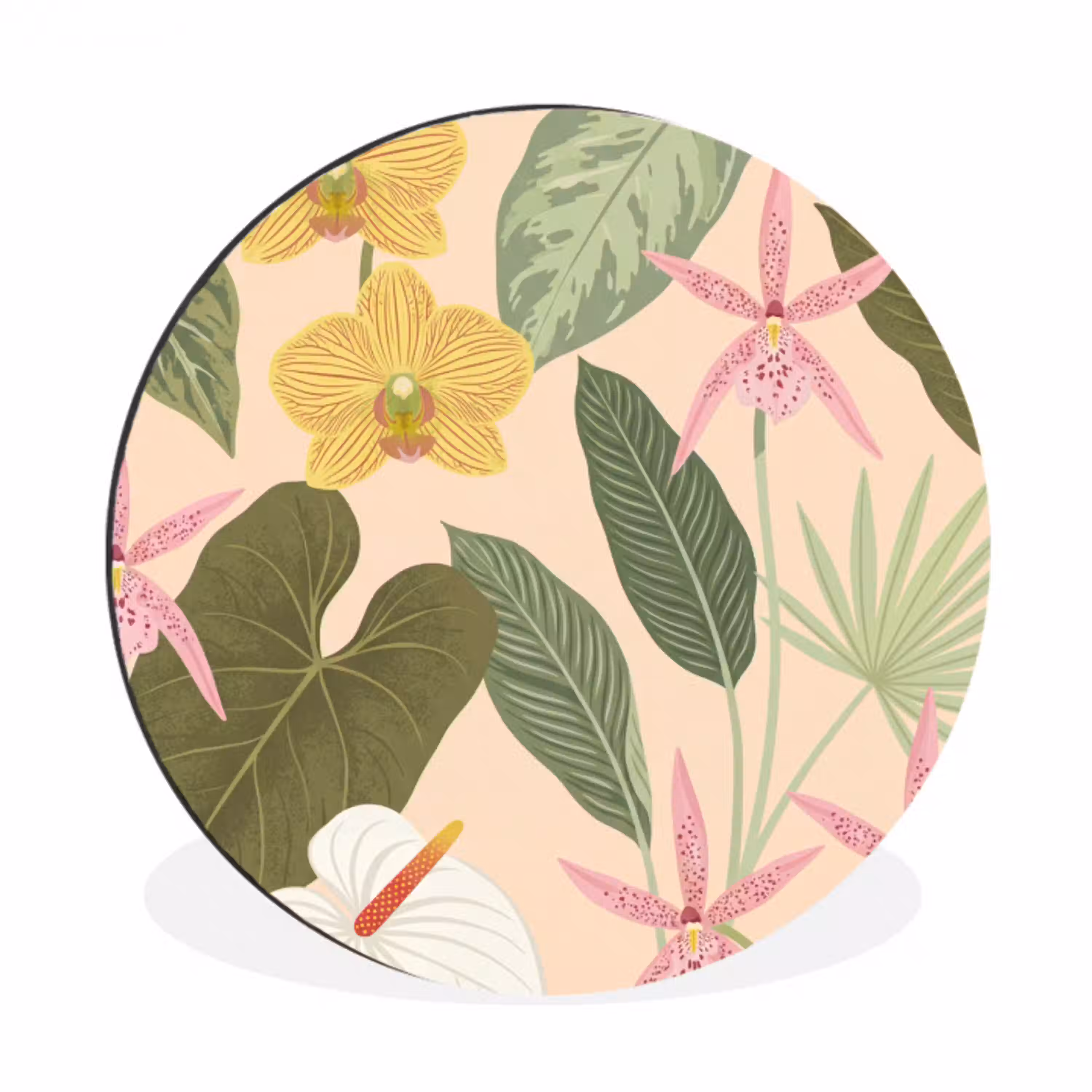 Patroon - Bloemen - Kleurrijk Wandcirkel aluminium klein -3d