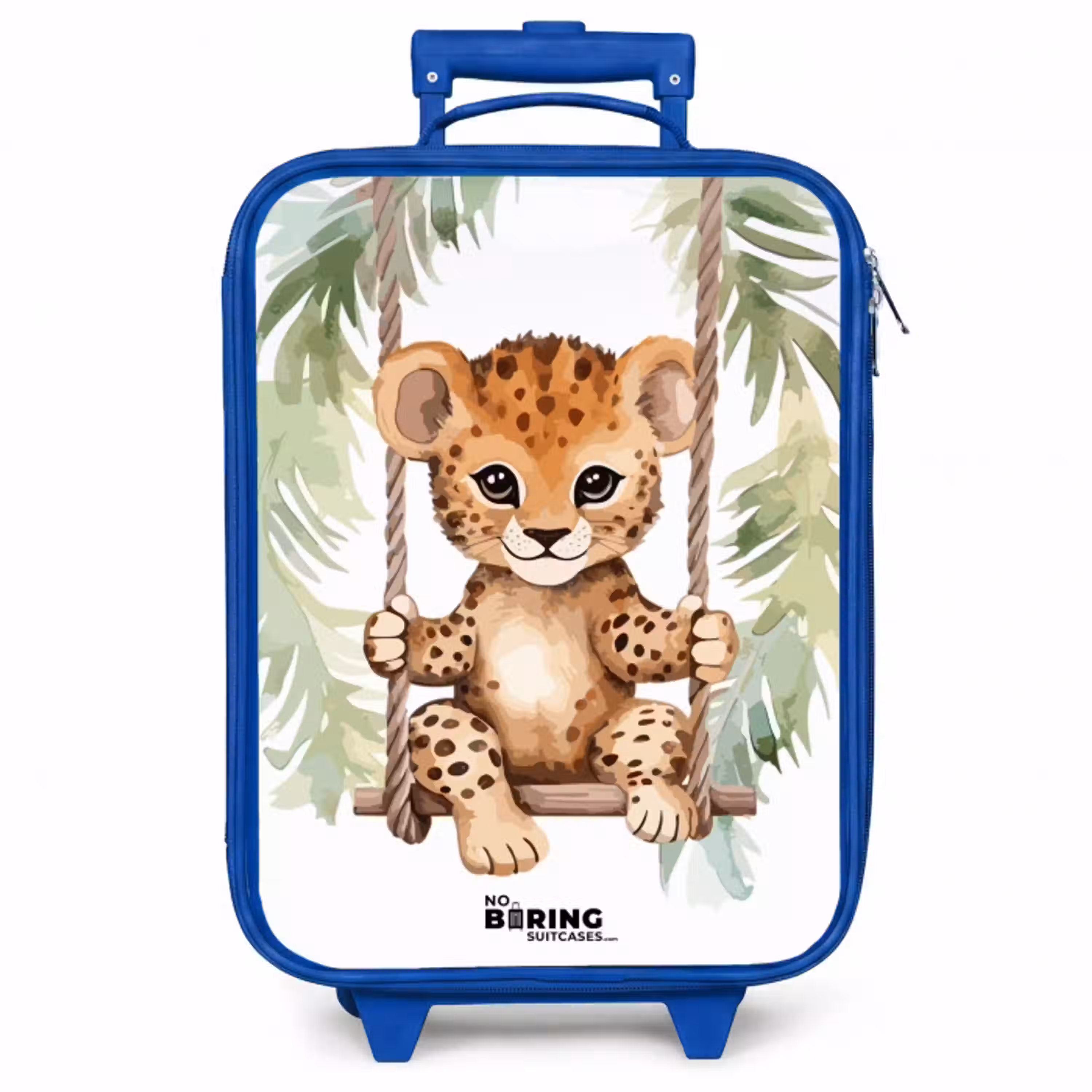 Luipaard welp op een schommel waterverf illustratie Kinderkoffer - Blauw klein -zzz_website3d