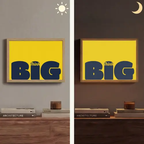 Geel - Think big - Grafisch Light Box met batterij (Wandlamp) middel -sfeer3