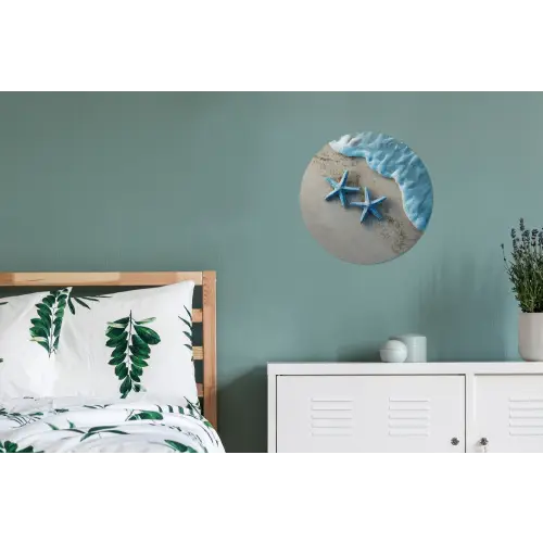 Zeesterren - Zand - Zee - Blauw Wandcirkel aluminium klein -slaapkamer