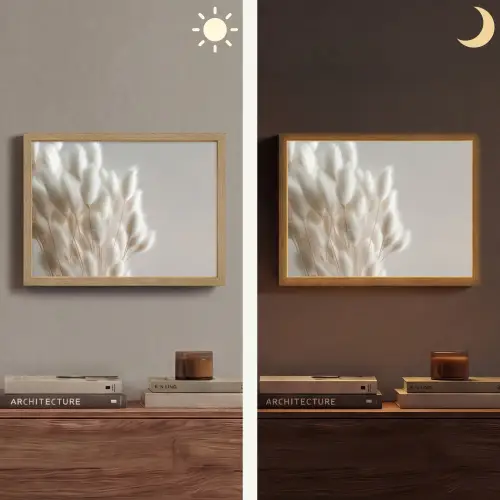 Pluimen - Beige - Minimalistisch Light Box met batterij (Wandlamp) middel -sfeer3