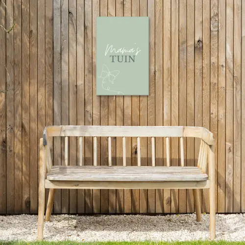 Mama's Tuin met Vlinder Tuinposter op houten frame 2 cm dik klein -sfeer4