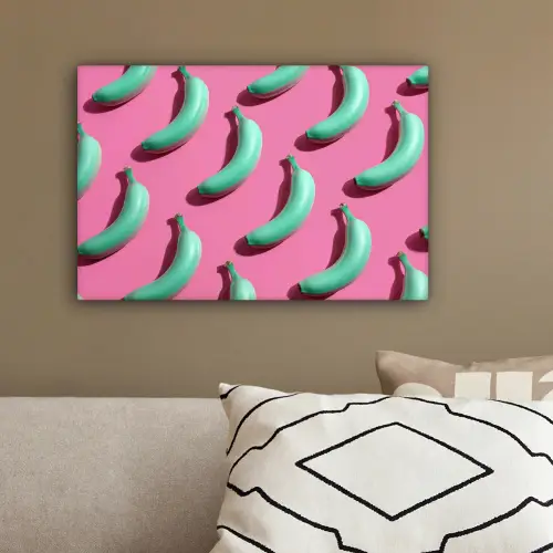 Bananen - Patroon - Blauw - Roze canvas 2cm klein -sfeer3
