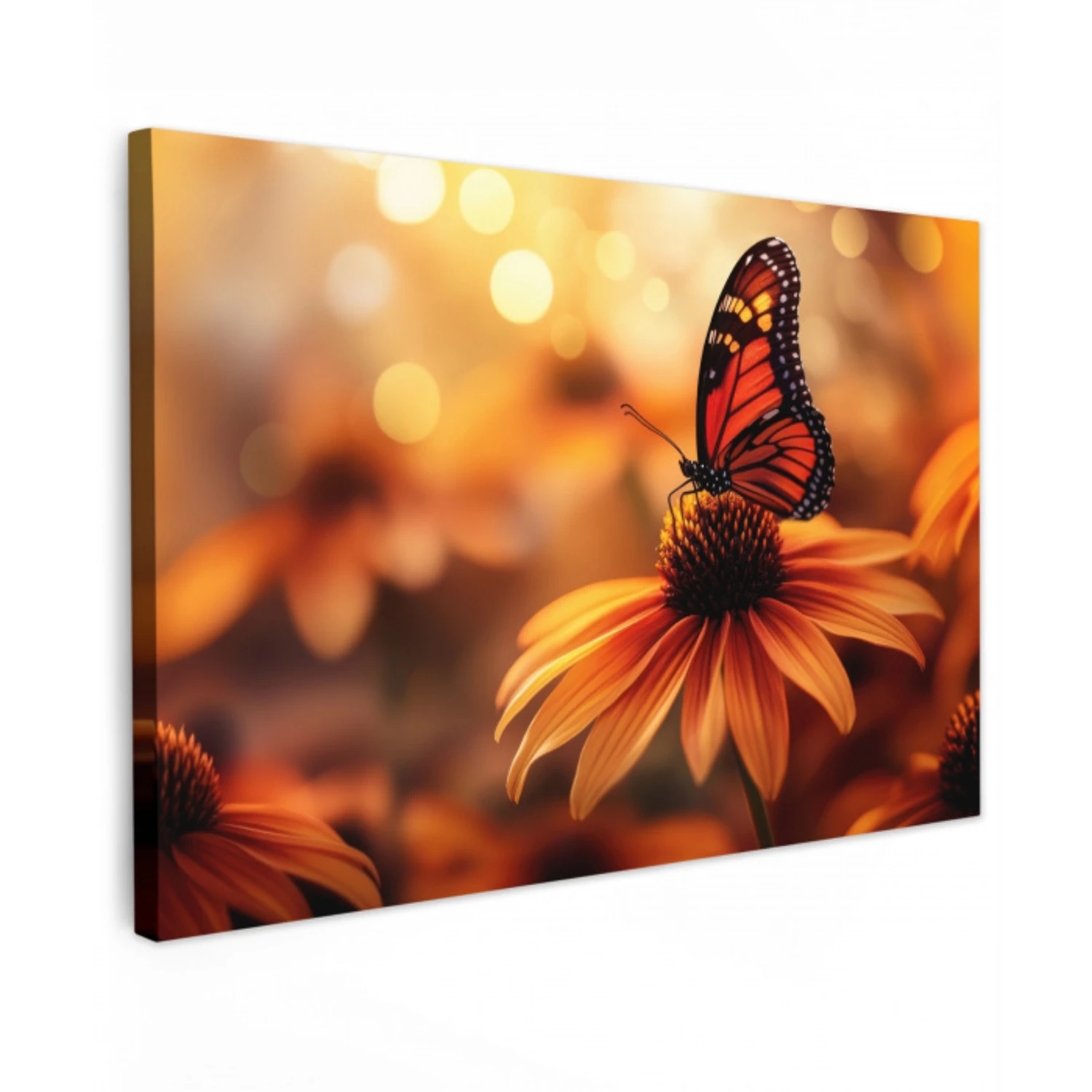 Vlinder - Bloemen - Oranje Tuinposter op houten frame 2 cm dik klein -3d