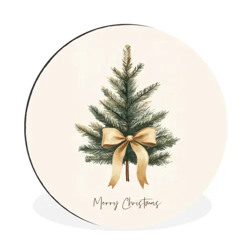 Kerstboom - Kerst - Merry Christmas - Beige Wandcirkel aluminium klein -3d