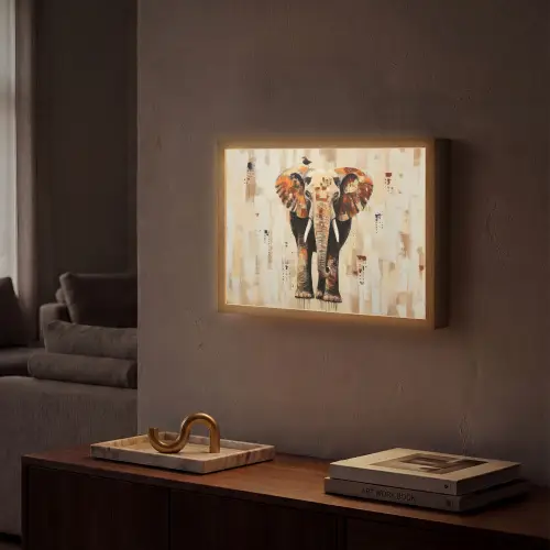 Olifant - Slurf - Mozaïek - Abstract Light Box met batterij (Wandlamp) middel -sfeer1