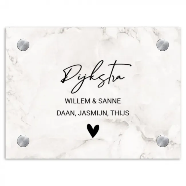 Wit marmer - Sierlijk Naambord Rechthoek middel -3d