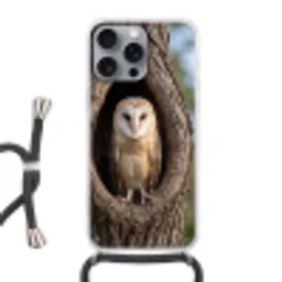 Kerkuil - Boom - Natuur - Bruin Hoesje iPhone 16 Pro Max met koord klein -3d