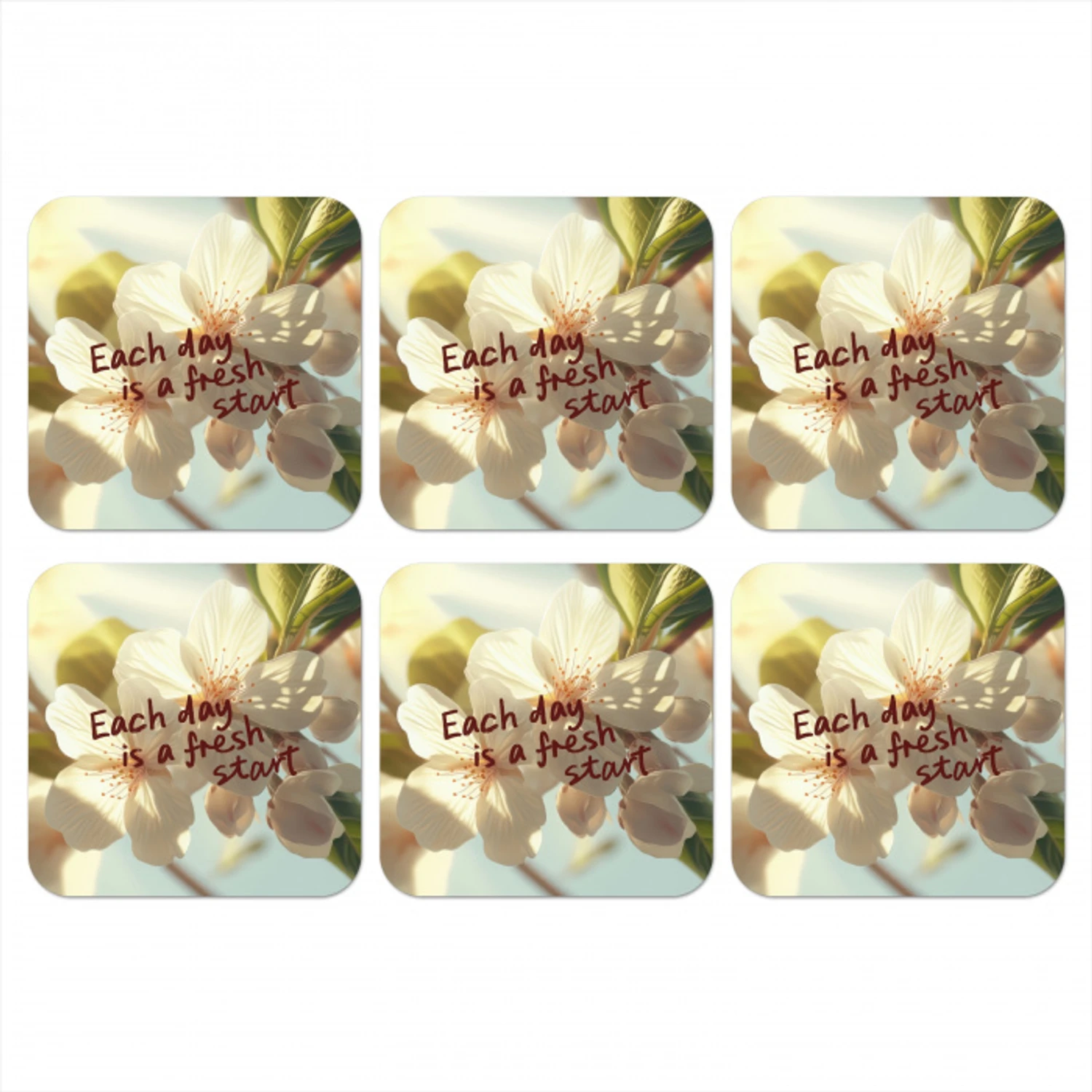 Bloesems - Zonlicht - Quote - Wit onderzetter kurk middel -3d