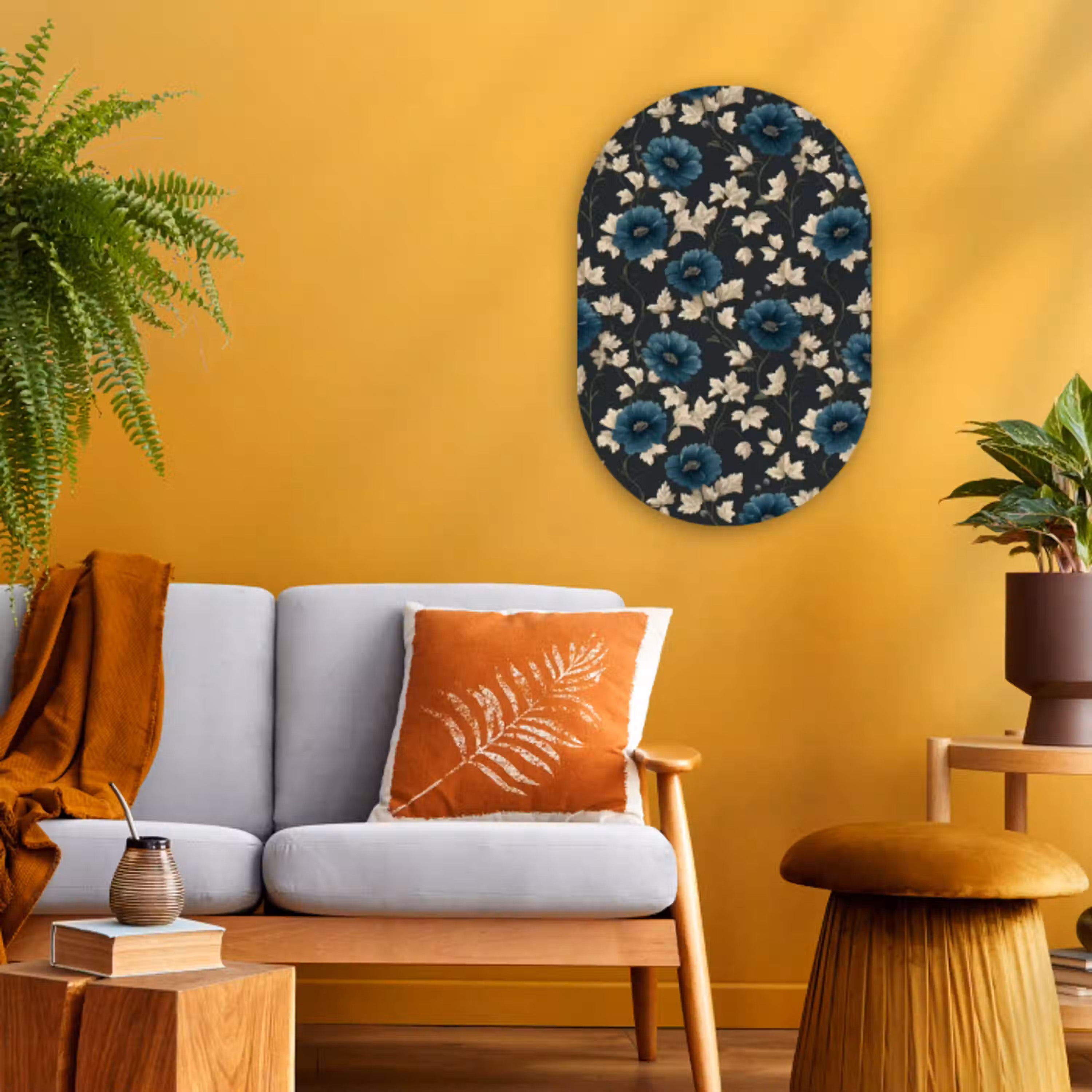 Botanisch - Bloemen - Blauw Wandcirkel Ovaal Forex klein 630 -sfeer4