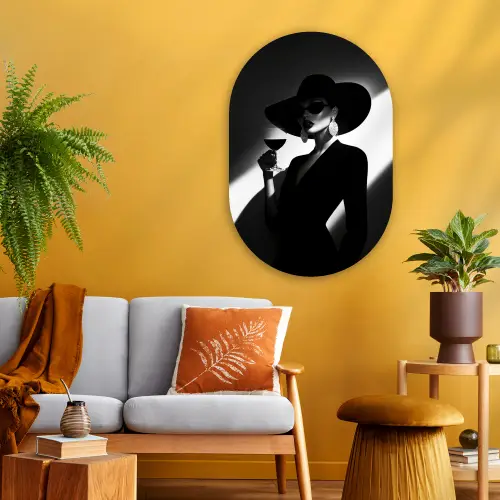Vrouw - Wijn - Chic Wandcirkel Ovaal Glas middel -sfeer4