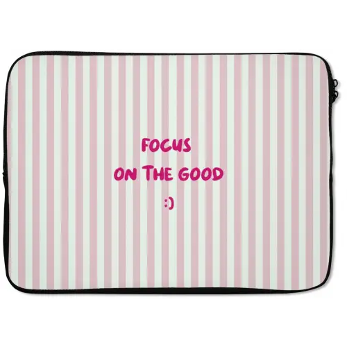 Focus on the good - Strepen - Roze - Smiley laptophoes neopreen klein -zkaufland3dotto