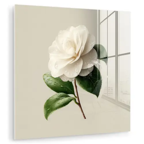 Cameliabloem - Wit - Groen plexiglas 5mm klein -zzzproduct_nieuw