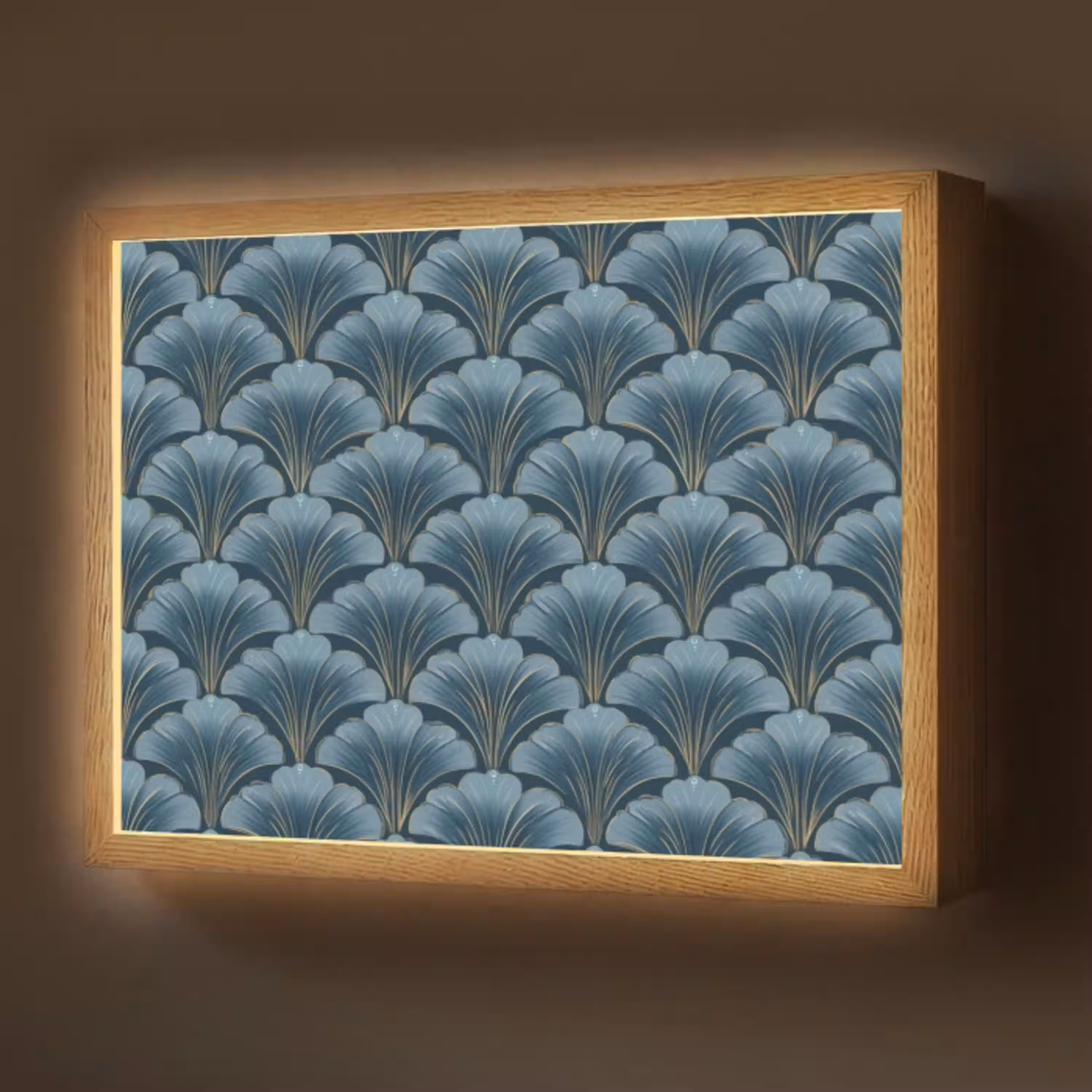 Patroon - Ginkgoblad - Blauw Light Box met batterij (Wandlamp) middel 907 -z3d_website