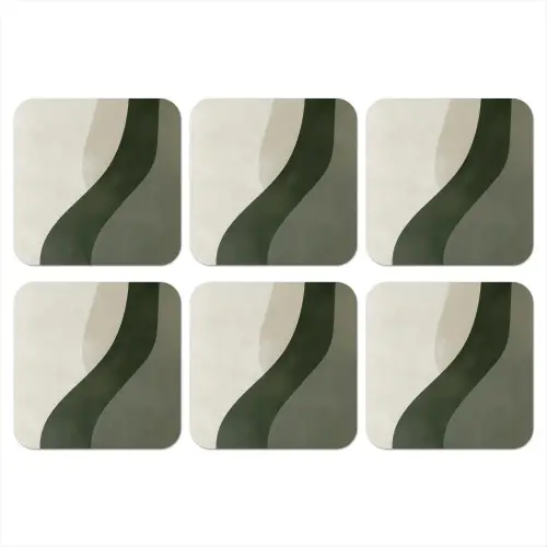 Japandi - Groen - Abstract - Modern onderzetter kurk middel -3d