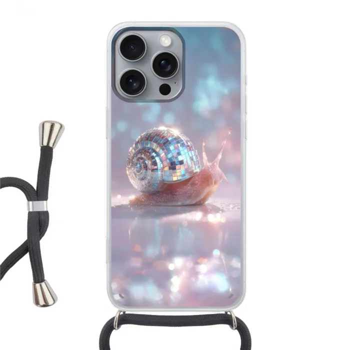 Slak - Disco - Mozaïek - Blauw Hoesje iPhone 16 Pro Max met koord klein -3d