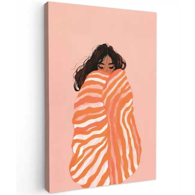 Meisje - Deken - Gestreept - Oranje Tuinposter op houten frame 2 cm dik klein -3d