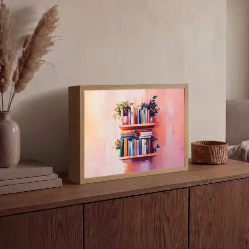Planken - Boeken - Bladeren Light Box met batterij (Wandlamp) middel -sfeer2