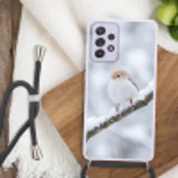 Vogeltje - Sneeuw - Tak - Winter - Zacht Hoesje Samsung Galaxy A52 5G met koord klein -sfeer4