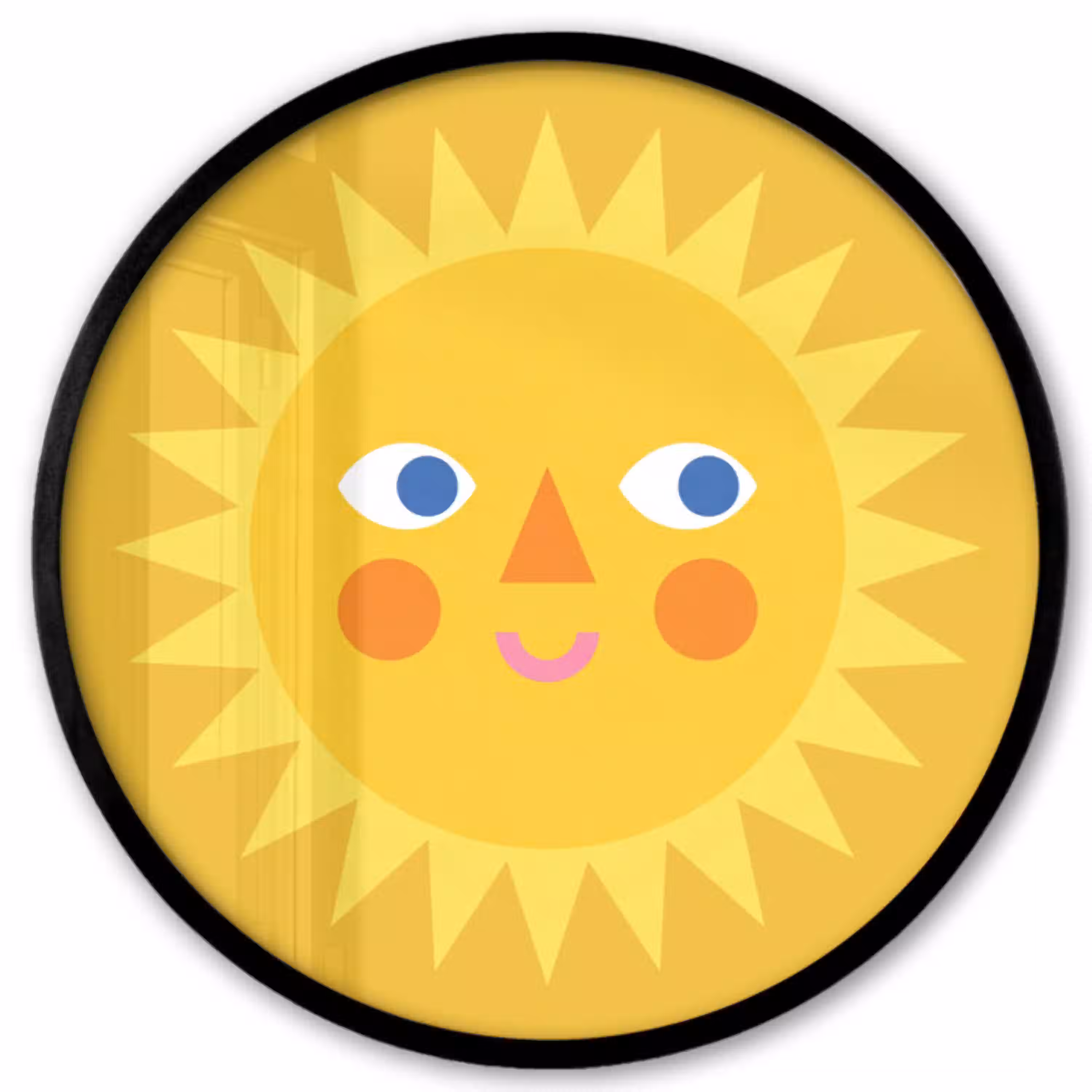 Zon - Gezicht - Zomer - Illustratie - Geel Fotolijst rond zonder passe partout klein -3d
