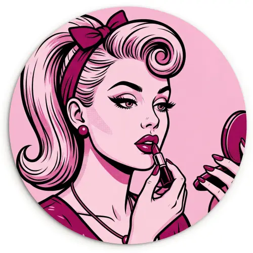 Vintage - Vrouw - Roze Wandcirkel kunststof plaat 5mm dik klein -3d