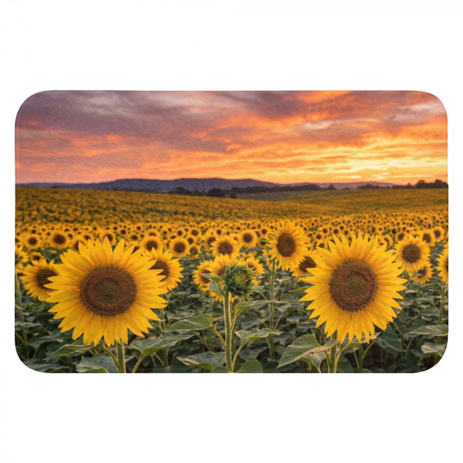Zonnebloemen - Heuvellandschap - Geel Badmat klein -3d