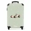 Beige retro raceauto op groene stippen achtergrond NBS - Handbagage koffer - Kinderen Unisex middel -productfoto_recht