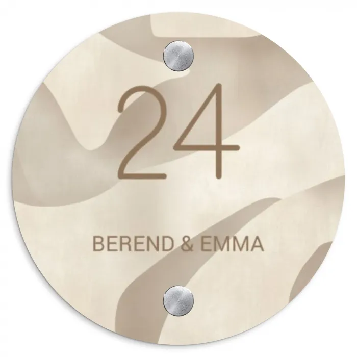 Beige organisch - Klassiek Naambord Rond klein -3d