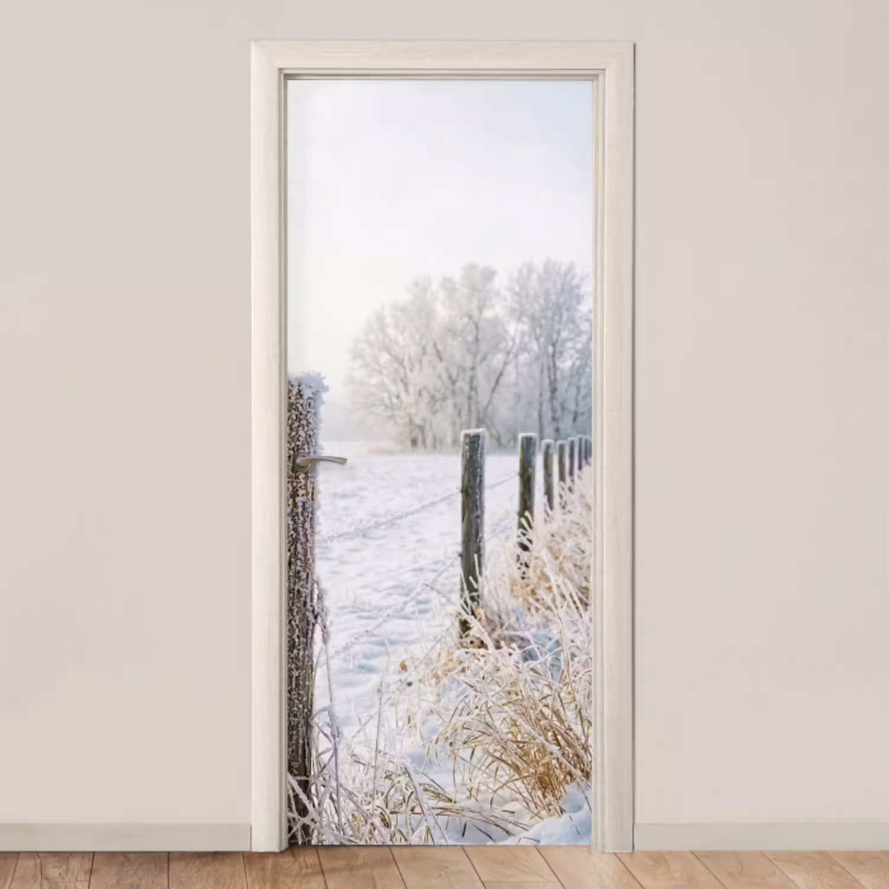 Hek - Sneeuw - Mist - Platteland - Nostalgisch deurposter klein -3d_beige