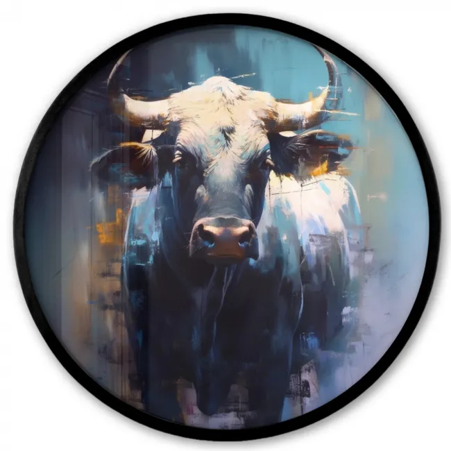 Stier - Zwart - Abstract - Horens Fotolijst rond zonder passe partout klein -3d