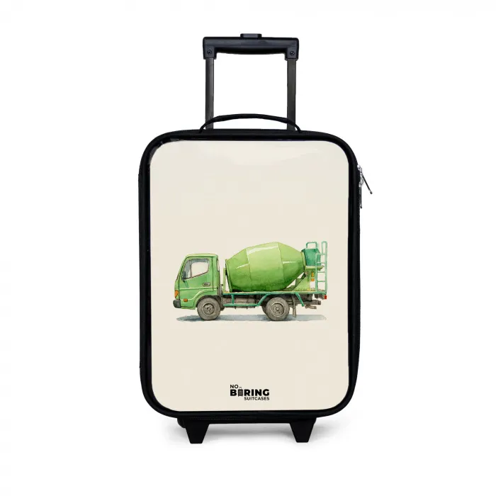 Betonmixer - Getekend - Groen Kinderkoffer - Zwart klein -3d