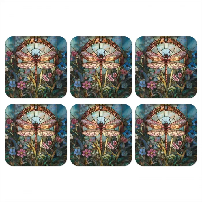 Libelle - Mozaïek - Bloemen - Kleurrijk onderzetter kurk middel -3d