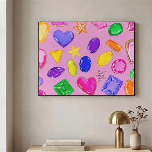 Edelstenen - Vormen - Hartje - Kleurrijk Textielframe - compleet frame klein -sfeer2