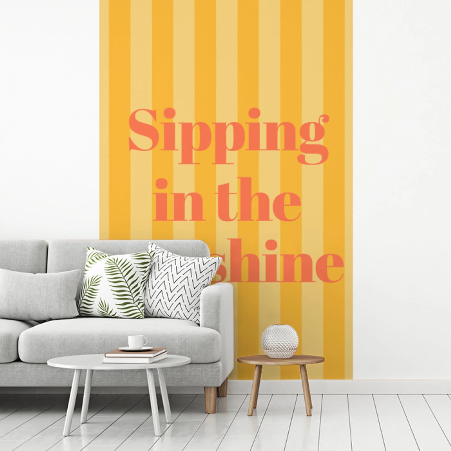 Gestreept - Geel - Sunshine - Letters fotobehang vinyl groot -woonkamer
